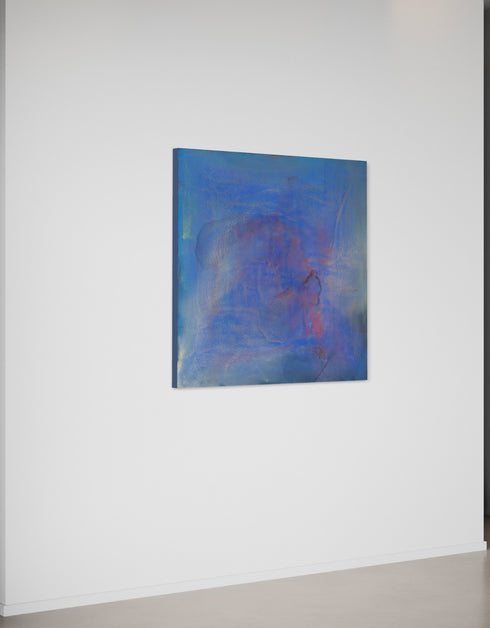 Regal painting with royal blues and golds, featuring an abstract gilded silhouette and opalescent glazes evoking Old World majesty.
